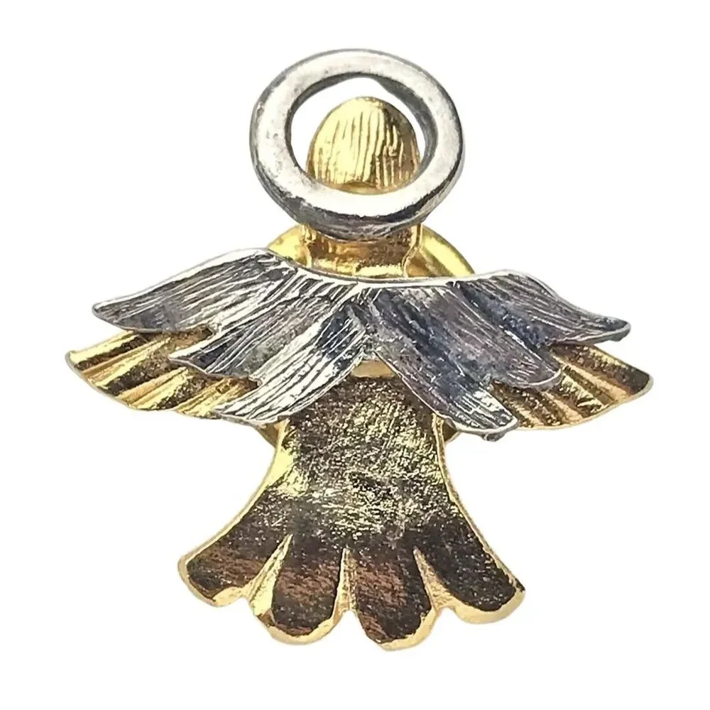 Angel Multi Tone Metal Halo Christian Catholic Vintage Pin Christmas Brooch